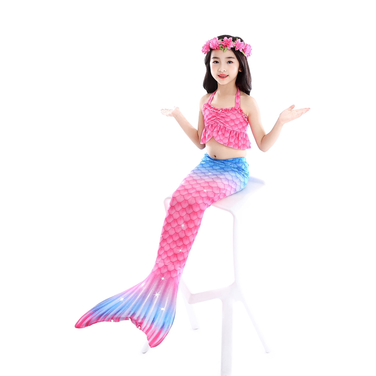 2026 Girls Swimming Mermaid Tail 4 Pcs Sets Kids Mermaid Swimwear
