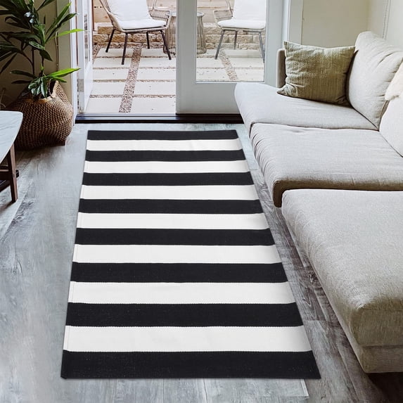 Striped Doormat Woven Cotton Throw Door Mat Indoor Outdoor Washable Doormat Retro Lattice Small Rug for Layered Door Mats Front Porch Living Room Bedroom 3' x 5'