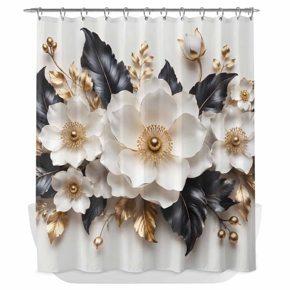 Luxury White Floral Shower Curtain - Water Repellent Fabric Shower Curtains Washable, Elegant Decor Botanical Print Decorative Polyester Cloth Bathroom Curtains Modern Bath Decor 72"x84"