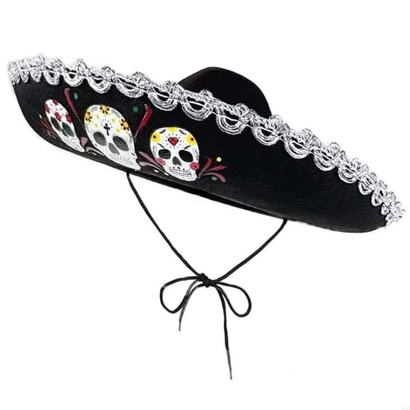 Yvsxxv Silver Trim Black Sombrero Hat Mexican Festival Headwear 1Pc