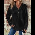 thumbnail image 4 of Sudadera Informal de Punto Gofre para Mujer 2025, Suéter de Cuello en V con Botones Extragrandes y Capucha con Cordón. Negro XL, 4 of 7
