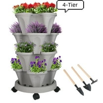 Active Mind Ltd Smart Space Vertical Planter 4-Tier Tower with Bonus Wheels - Mobile Gardening Pots for Indoor/Outdoor Flowers, Vegetables & Succulent Plants, Agreeable Gray