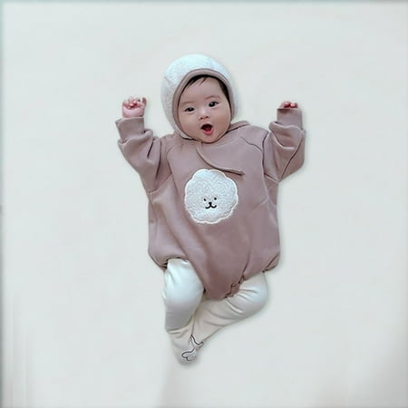 

FZM Christmas Baby Girls Boys Warm Thick Padded Spring Autumn Solid Long Sleeve Hoodie Romper Bodysuit Clothes
