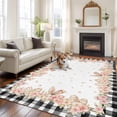 thumbnail image 3 of Area Rug for Living Room, Pink Easter Non-Slip Indoor Large Carpet for Bedroom/Dining Room, Spring Floral Farmhouse Eggs Black Plaid Washable Low-Profile Rectangle Floor Runner Rugs - 6 x 9 Ft, 3 of 7