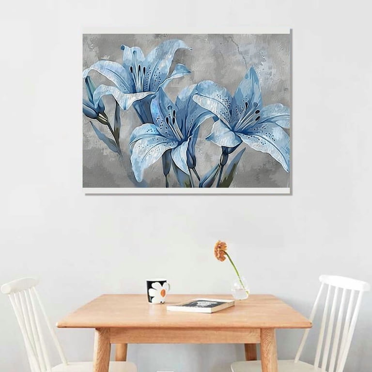 Jiayy Flower Canvas Wall Art Navy Blue Elegant lily flower