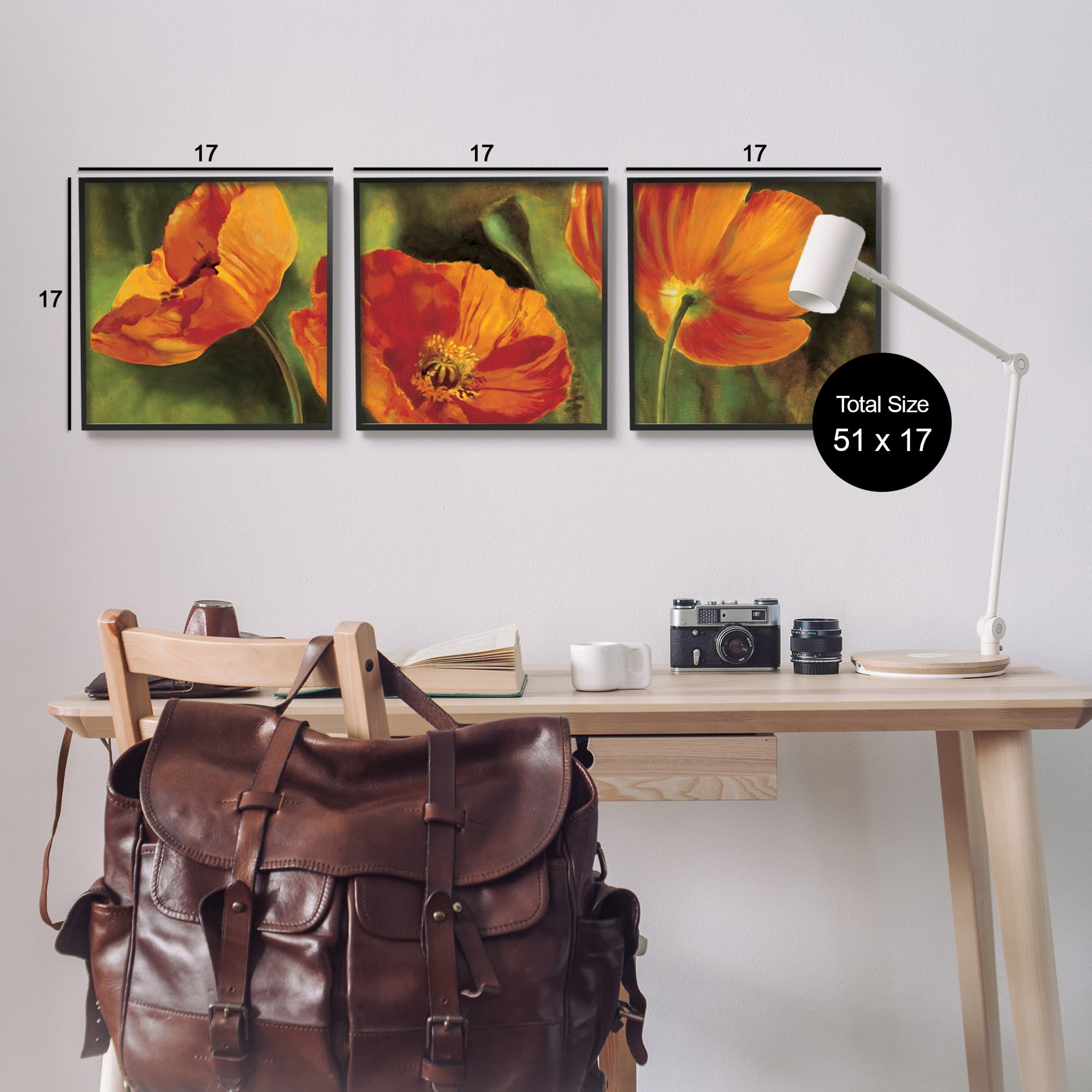 Stupell Wild Poppy Blooms Flower Garden Botanical & Floral Painting Black Framed Art Print Wall Art, Set of 3