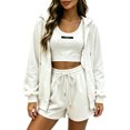thumbnail image 3 of VBVC Women's Zip Up Hoodie 3 Piece Tracksuit , Casual Loungewear Outfit For Women , Ladies' Crop Tank Short Set with Pockets,White,M-3XL, 3 of 6