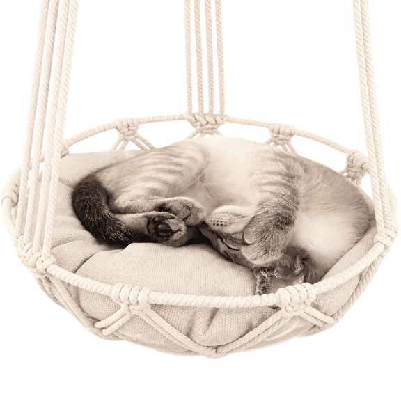 Florenta Cat Hammock, Boho Wall Mounted Cat Swing Bed, Hanging Cat Bed for Indoor Cats, Wall Furniture (11.8" x 35.4", Cushions not Included)