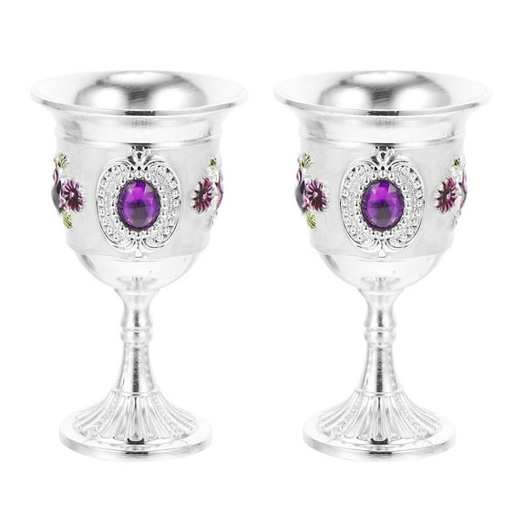 Niceauty 2 Pack Vintage Chalice Goblet Flower Embossed Cup Food Safe Brass Shot Glasses for Ritual Weddings Medieval Decor Blessings
