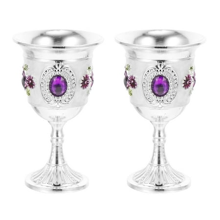 

2pcs Small Alloy White Wine Goblets Flower Pattern Cup Wine Cup for Party