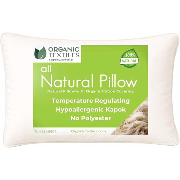 Organic Textiles Natural Organic Kapok Pillow with Cotton Cover - GOTS Certified - Standard (26"x20") - Pack of 1