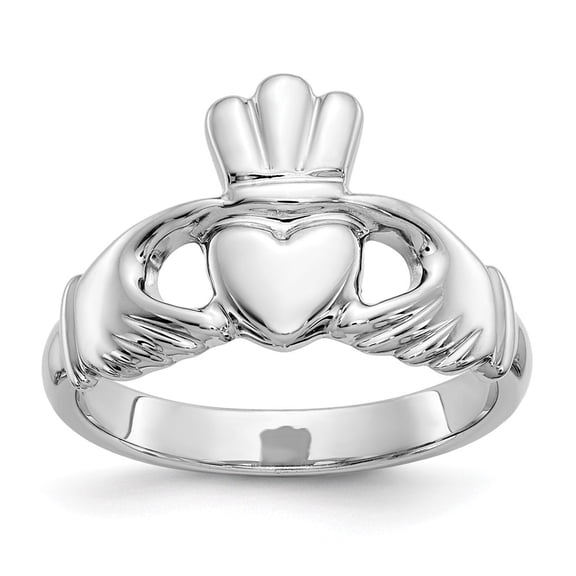 Diamond2Deal 10k White Gold Polished Claddagh Ring for Women Size- 8