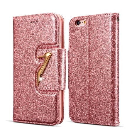 iPhone 6S Plus Case Wallet, iPhone 6 Plus Case, Allytech Glitter Bling Leather Cover Folio Credit Card Holder Wristlet Shockproof Protective Phone Case for Apple iPhone 6 Plus/ 6S Plus (Best Iphone 6 Plus Credit Card Case)