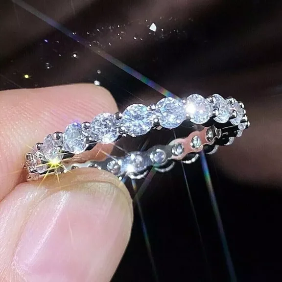 Moissanite 2 Ct Round Cut Full Eternity Wedding Band Ring 14K White Gold Plated