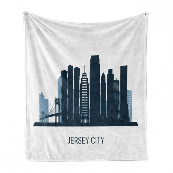 Jersey City Soft Flannel Fleece Throw Blanket, Center of Hudson County USA American Famous Urban Architecture Scenery, Cozy Plush for Indoor and Outdoor Use, 50" x 60", Dark Petrol Blue, by Ambesonne