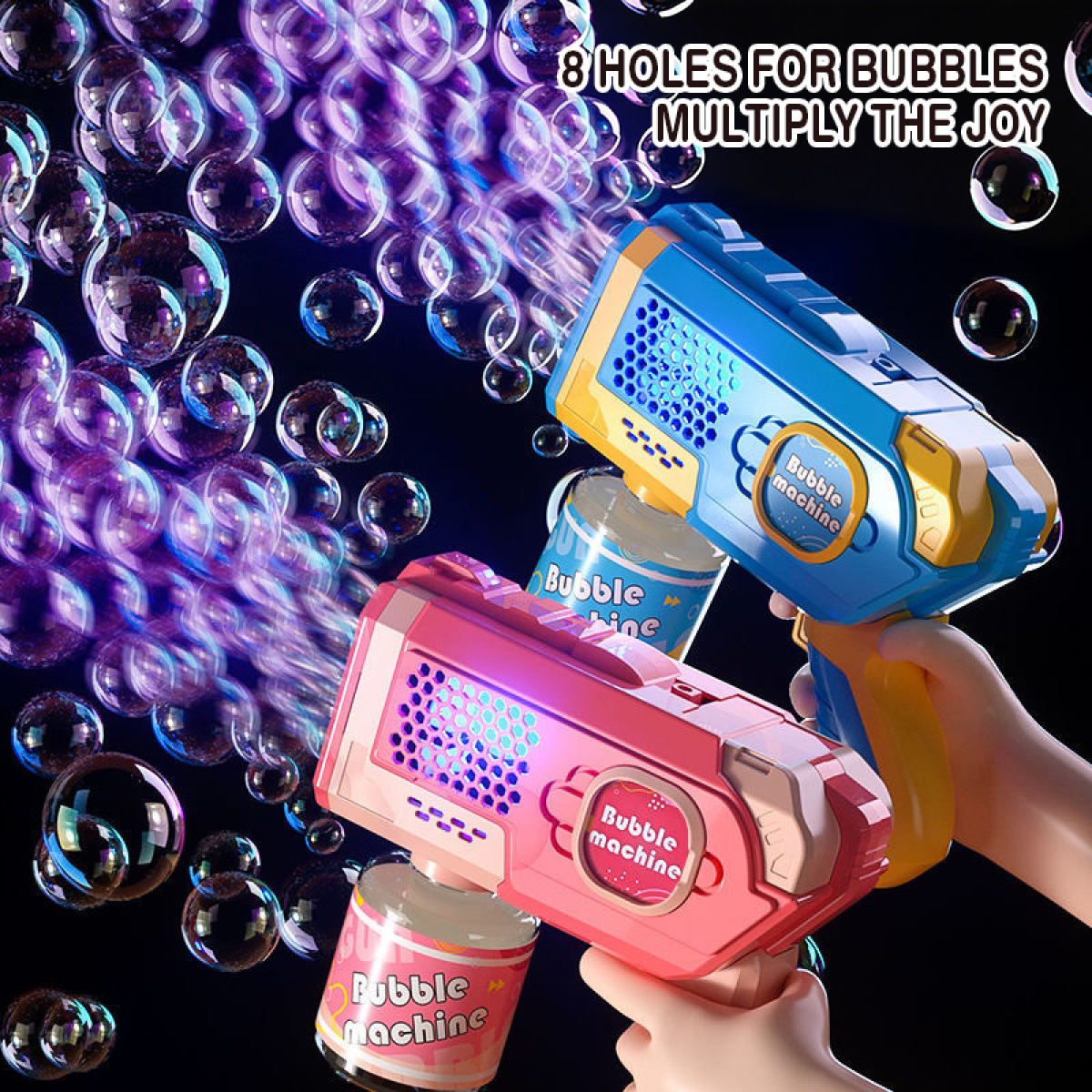 Automatic Bubbles Machine for Kids, Light Up Handled Bubble Blower with 10 Solution for Outdoor Wedding Birthday Party Gifts-Blue