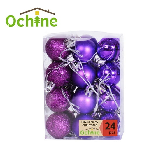 24PCS Shatterproof Plastic Balls Christmas Ornaments Mini Hanging Ball Decorations for Xmas Tree, Holiday, Wedding, Party (1.18" In Dia, Purple)