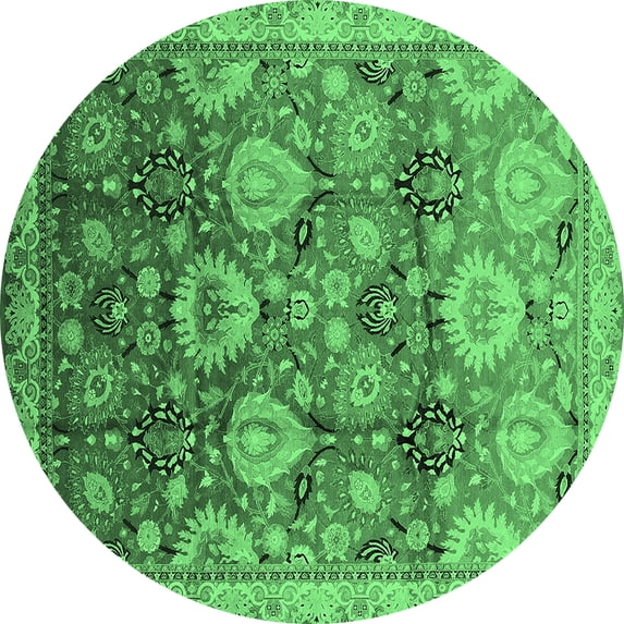 Ahgly Company Indoor Round Oriental Emerald Green Industrial Area Rugs, 3' Round