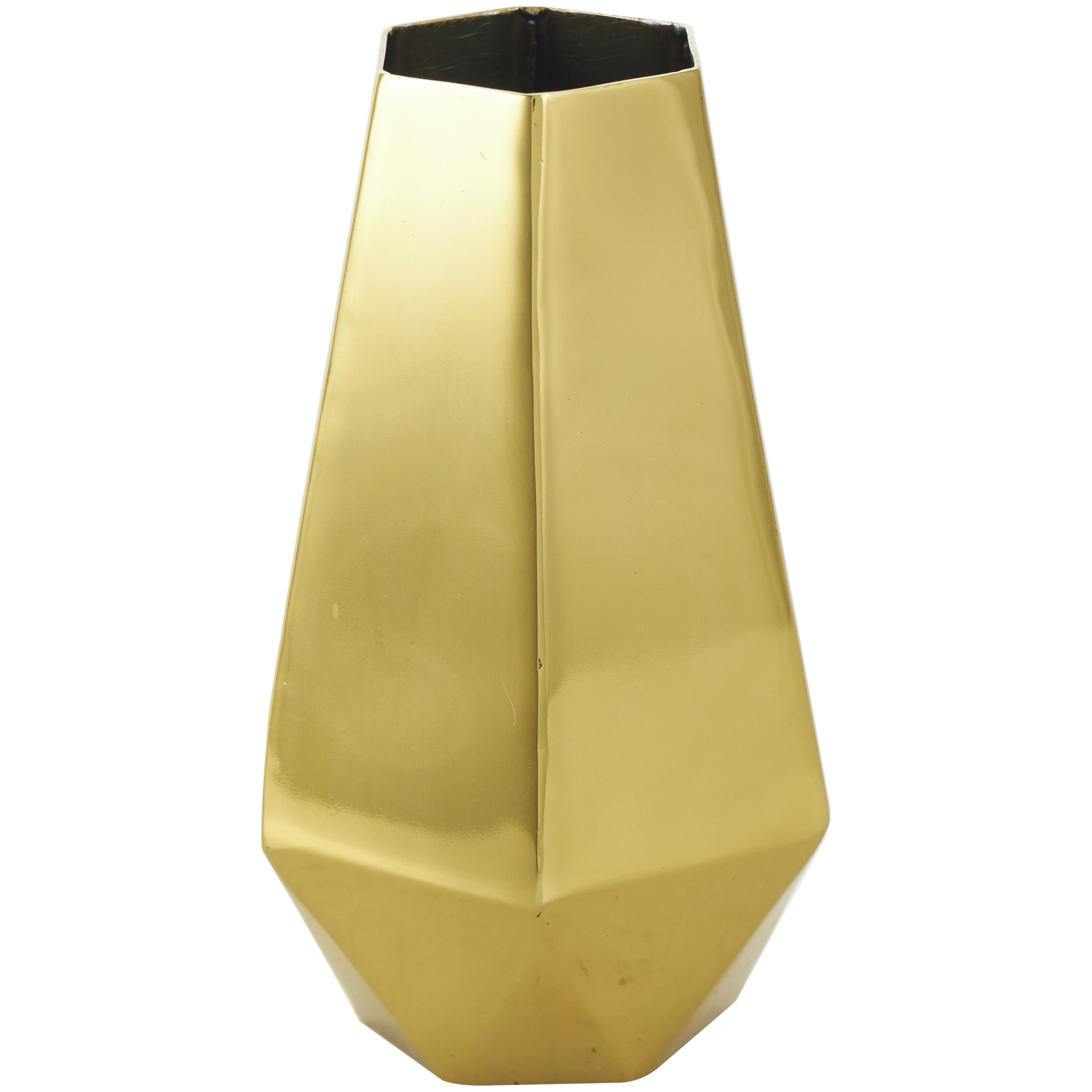 DecMode 10", 8", 6"H Geometric Hexagon Shaped Gold Stainless Steel Vase with Varying Heights, Set of 3
