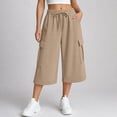 thumbnail image 5 of BUIGTTKLOP Womens Capri Pants Baggy Cargo Wide Leg Cropped Sweatpants Drawstring Casual Jogger with Pockets, 5 of 8