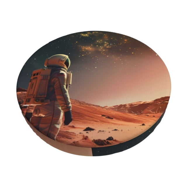 Cauagu Astronaute sur Mars Housses de Tabouret Rondes, Coussin de Siège pour Tabouret Rond Housse de Siège pour Chaise de Bar Ronde s'Adapte pour Coussin de Tabouret de Bar 12/13/14 Po-12 Pouces