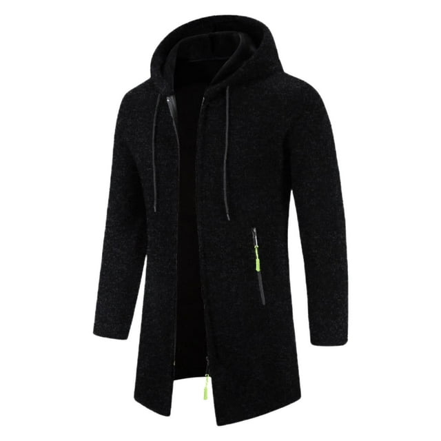 Men's Winter Sweater Coat - Thick High Neck Design, Solid Color Check Pattern Options, Long Sleeve Cardigan, Warm Knitted Fabric, Perfect for Cold Weather