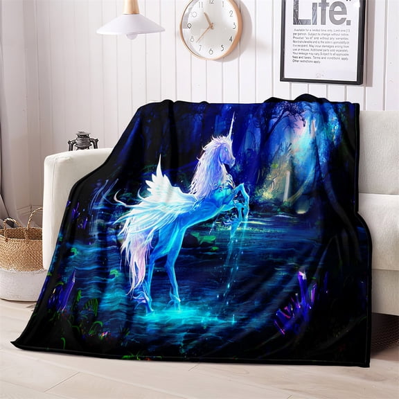 1pc Unicorn Print Throw Blanket Flannel Blanket For Living Room Couch Sofa Home Decor