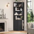 thumbnail image 5 of Hiphuta 77"Tall L-Shaped Corner Bookshelf with Drawers and Side Storage, Modern Wood Bookcase with 4-Tier Display Shelves Storage Cabinet for Living Room Home Office , Black, 5 of 8