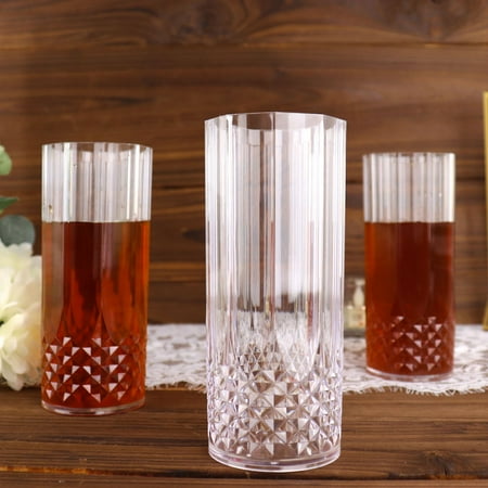

Efavormart 6 Pack | 14oz Clear Crystal Cut Plastic Highball Drinking Glasses Disposable Cocktail Tumblers