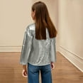 thumbnail image 7 of Teylalorva Girls Sequin Jacket Sparkle Laser Open Front Cardigan Stage Performance Long Sleeve Outerwear (1-16) Silver Size 4T, 7 of 7