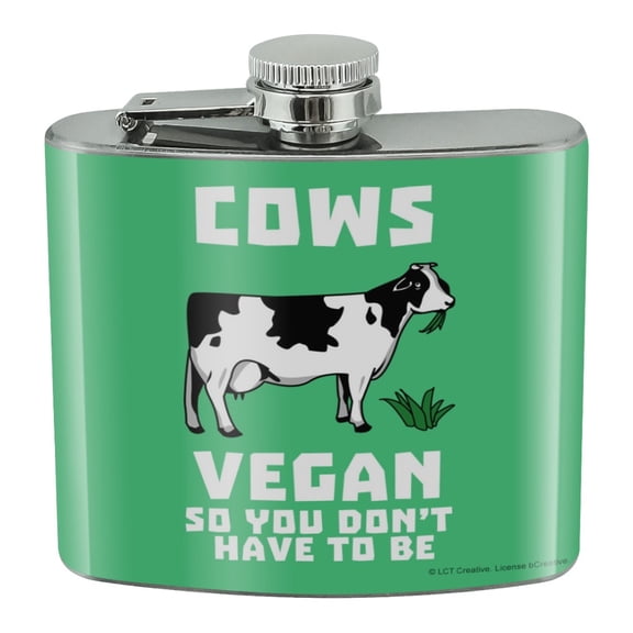 Cows Vegan So You Don't Have to Be Funny Humor Stainless Steel 5oz Hip Drink Kidney Flask