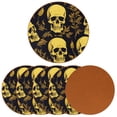thumbnail image 2 of Skull Set of 6 Round Coasters, Microfiber Leather Drink Coasters, 11x11 cm/4.3x4.3 in Square Coasters for Drinks, Heat Coasters for Home and Office Use, 2 of 6