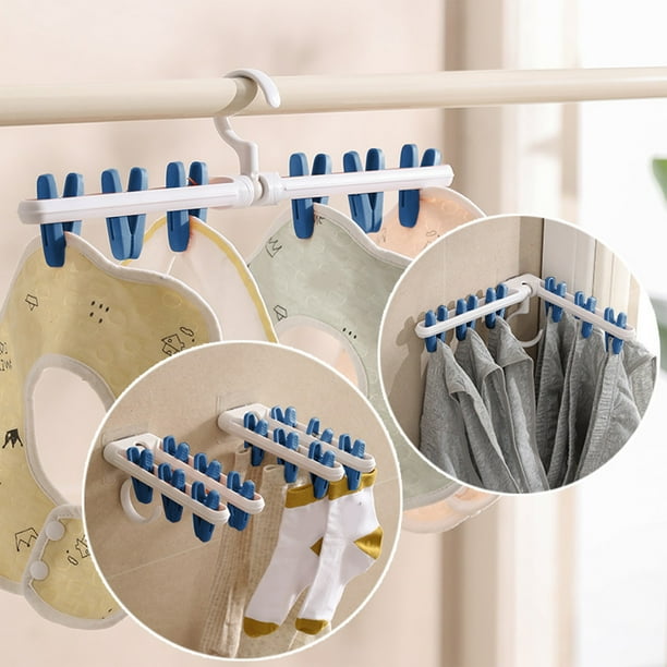 Tendedero plegable de pared con 6 pinzas | Percha adhesiva sin taladro para calcetines y ropa interior | Organizador de ropa que ahorra espacio para baño y balcón