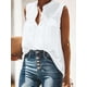 thumbnail image 3 of Luxtrada - Camiseta sin mangas para mujer, estilo informal, elegante, con fruncido, holgada, con botones, cuello alto, color liso, con volantes, talla grande, blusa de verano (blanco, XL), 3 of 7