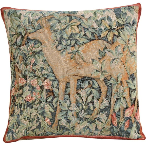Ryan  Home Furnishings Decorative Pillow Cover 14x14 in, Green Two Does Couch Throw Pillow Cover, French Country Square Cushion Cases for Bed Room Home Decor