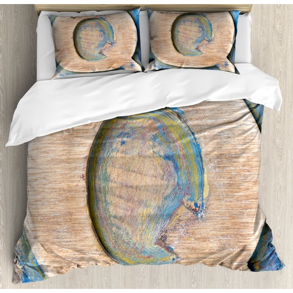 Letter Q Duvet Cover Set King Size, Worn Look Soft Colored Writing Natural Vintage Background Design Uppercase, Decorative 3 Piece Bedding Set with 2 Pillow Shams, Pale Brown Blue, by Ambesonne