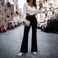 thumbnail image 2 of Hfyihgf High Waisted Velvet Flare Pants for Women Elastic Business Casual Work Long Pants Solid Color Bell Bottom Trousers(Black,L), 2 of 5