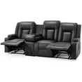 thumbnail image 2 of AECOJOY Reclining Sofa with Console&Bluetooth Speakers, Manual RV Recliner Couch with USB Ports&4 Cup Holders, 2 Side Pockets Recliners on Clearance Home Theater Seating, Fuax Leather, Black, 2 of 8