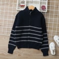 thumbnail image 2 of AINIYS Boys' Full Zip Up Stand Collar Sweater Coat Long Sleeve Casual Knit Sweater Jacket Stripe Fall Winter Tops for Kids Dark Blue 13 Years, 2 of 9