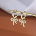 thumbnail image 3 of Solid 925 Sterling Silver Bow Drop Hoop Earrings for Women Teens Bowknot Hoop Earrings Huggie Ribbon Earrings, 3 of 7