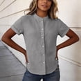 thumbnail image 7 of hotojiny Women Button Down Shirts Rolled Short Sleeve Cotton Linen Work Tops Loose Fit Crew Neck Business Casual Blouse, 7 of 7