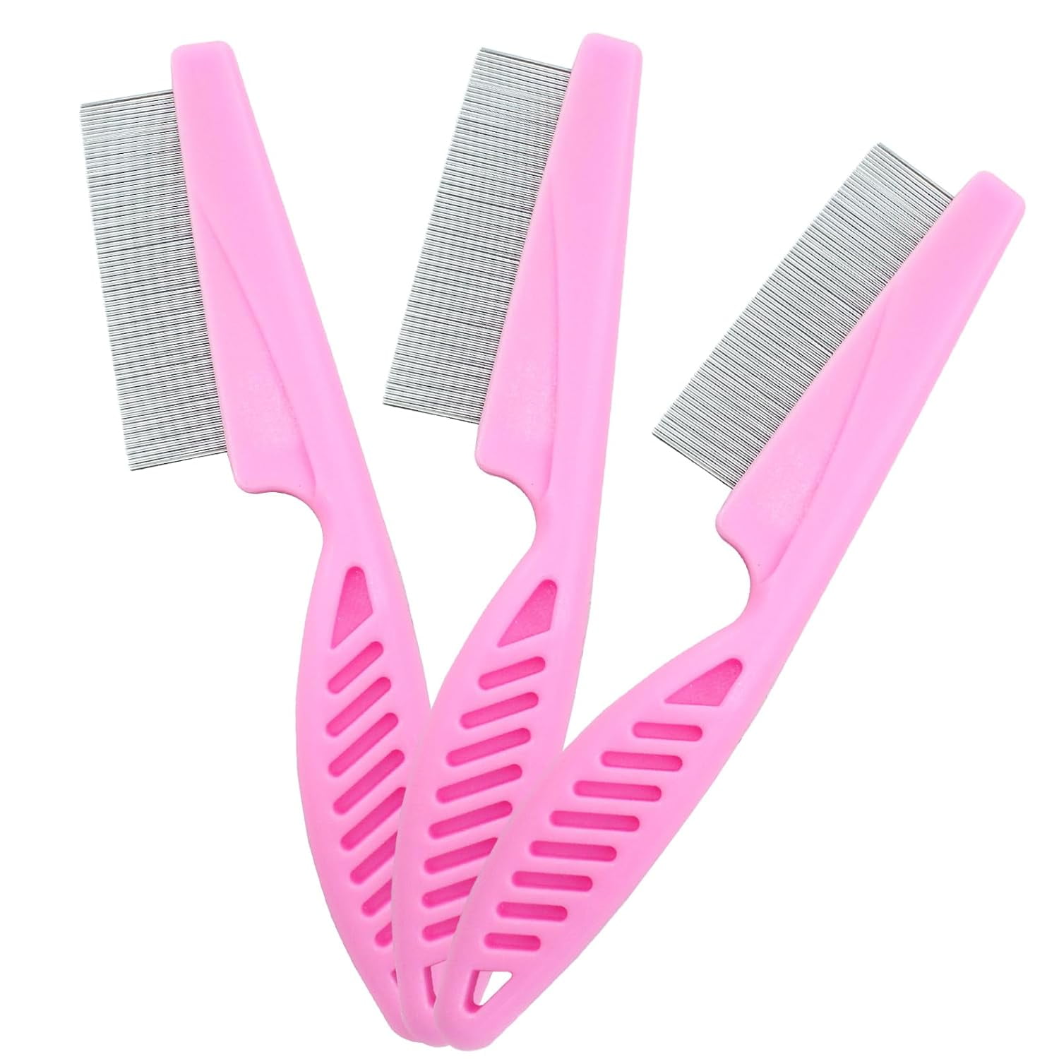 ACDANC Flea Comb for Dogs and Cats,Metal Pet Lice Comb Fine Tooth Grooming Tool for Remove Anti Fleas and Flea Eggs Fine Tooth Flea Comb for Cats(3Pcs Pink)