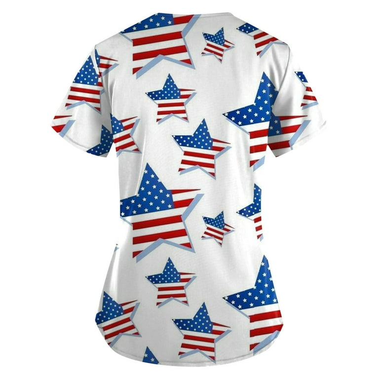 Sksloeg Womens Scrubs Tops Plus Size American Star Stripes Pattern  Patriotic Tops Nursing Working Uniform Short Sleeve V-Neck T-Shirts with  Pockets,Red XXL 