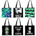 thumbnail image 2 of Bolso de mano con estampado divertido de ovnis alienígenas para mujer, bolso de mano de moda de gran capacidad, bolsos de hombro de estilo hip hop, bolso de compras reutilizable para mujer, regalo, 2 of 5