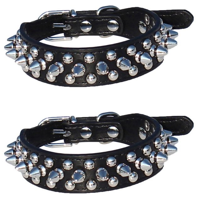 2X Collar de para Perro Claveteado Tachonado 1 Pulgadasancho para la Pequena / X-Razas Pequenas y Cachorros (Negro, S: para Cuello 6-8 Pulgadas)