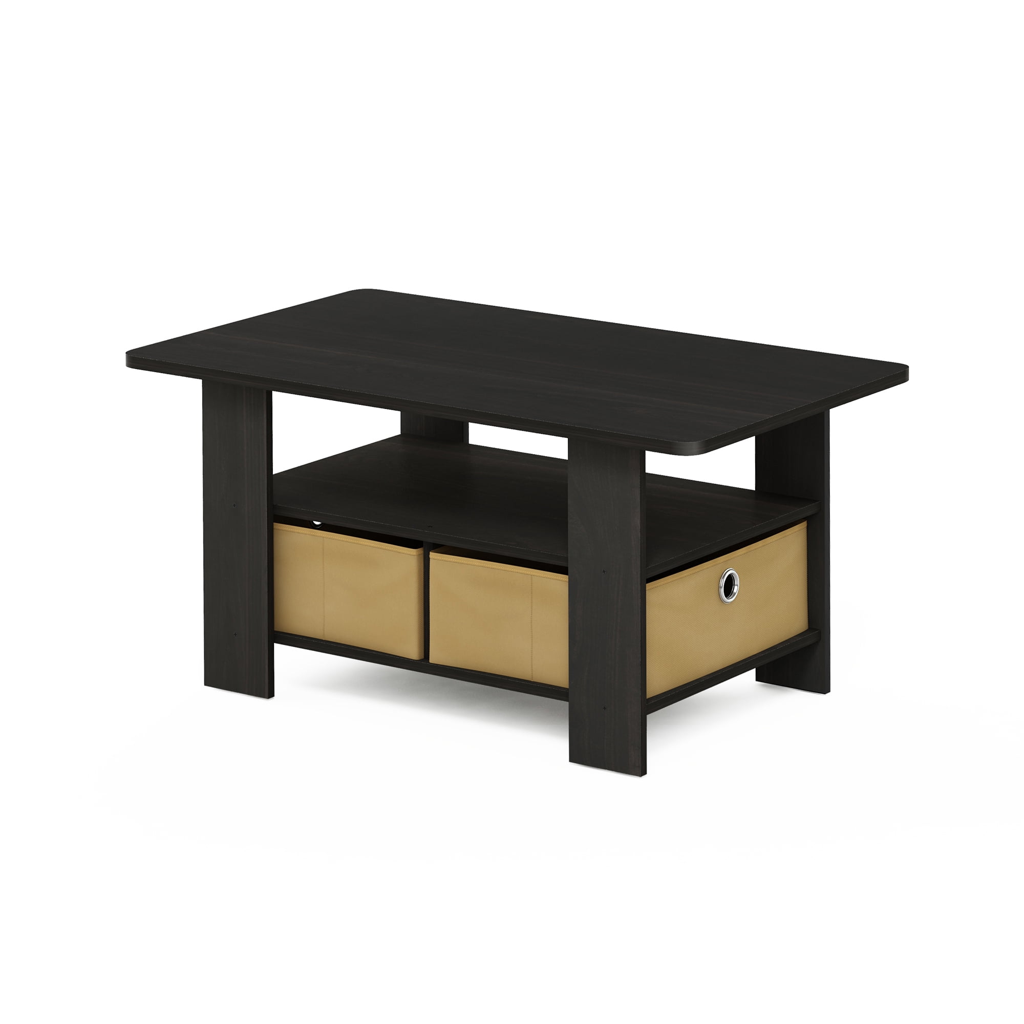 Furinno Andrey Coffee Table with Bin Drawer, Black/Beige