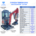 thumbnail image 3 of New Mini Excavator TYPHON TERROR XVIII Prestige 2 Ton EPA Certified USA Kubota Diesel Engine, 3 of 15