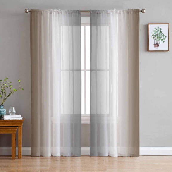 Brown Grey Sheer Curtains 96 Inches Long 2 Panels Set, Window Sheer Curtains for Living Room/Bedroom, Gray Farmhouse Modern Rustic Light Filtering Rod Pocket Curtain 52'' x 96'' x 2