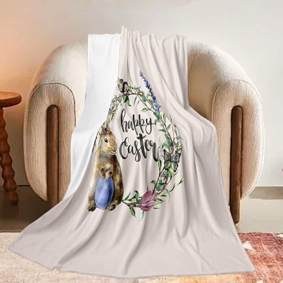 KCEHTA Easter Blanket, Soft Warm Happy Easter Colorful Eggs Floral Bunny Throw Blanket for Couch Bed Living Room Sofa Chair Spring Home Decor Easter Decorations