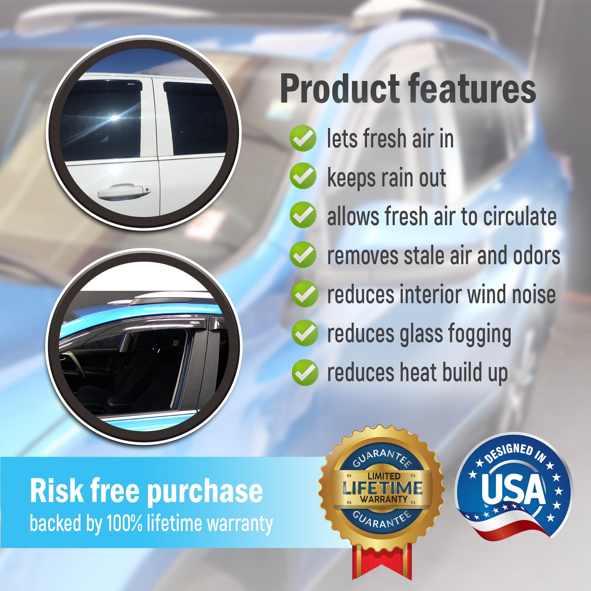 AirSleek Windows Rain Guards Side Window Deflectors for Toyota Corolla 2013-2018 Outside Tape Mount Platinum